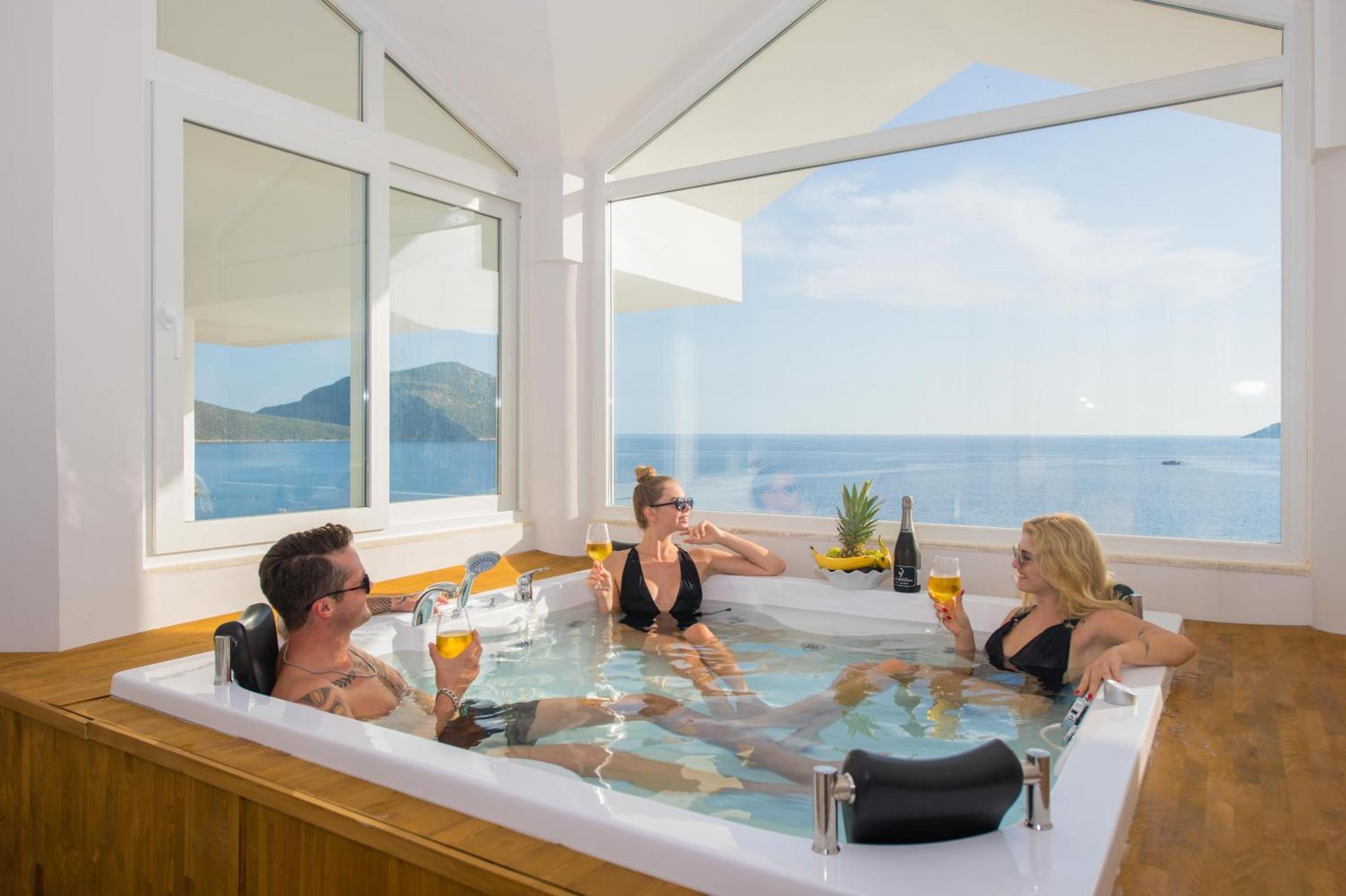 Beachfront White Villa With Private Swimming Pool Kalkan Eksteriør billede