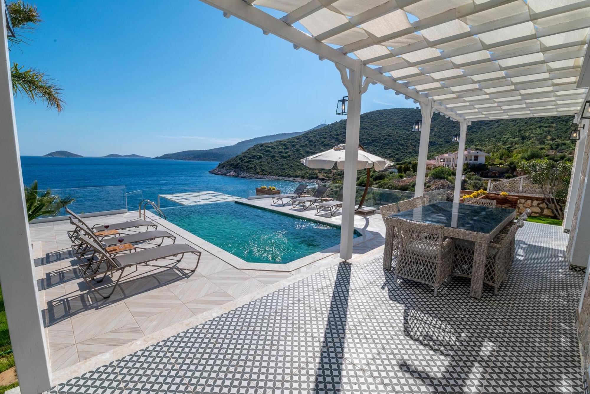 Beachfront White Villa With Private Swimming Pool Kalkan Eksteriør billede